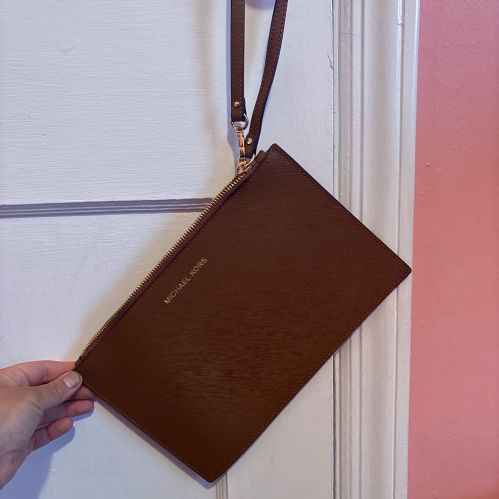 Michael Kors Tan Wristlet with Gold Accents